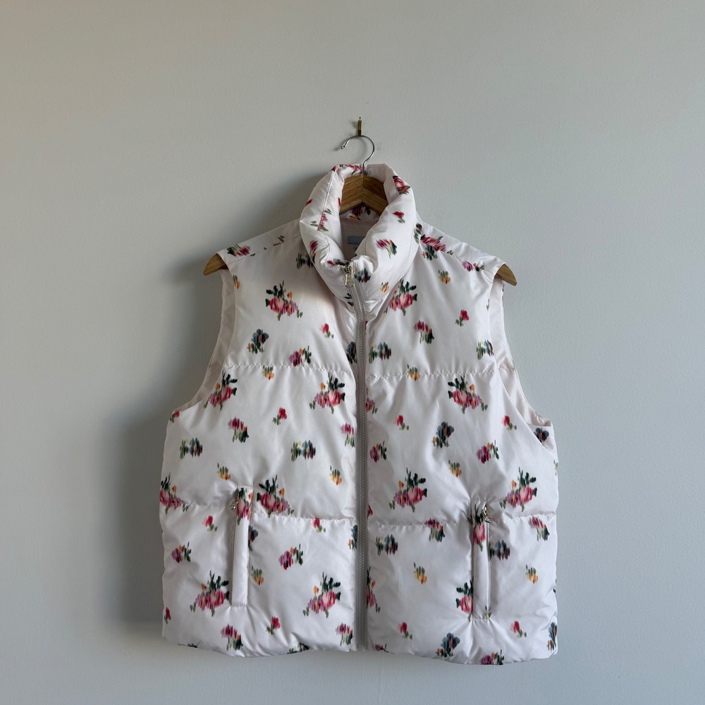 Hillhouse‎ Mika Puffer Vest in Ivory Ikat Size Medium